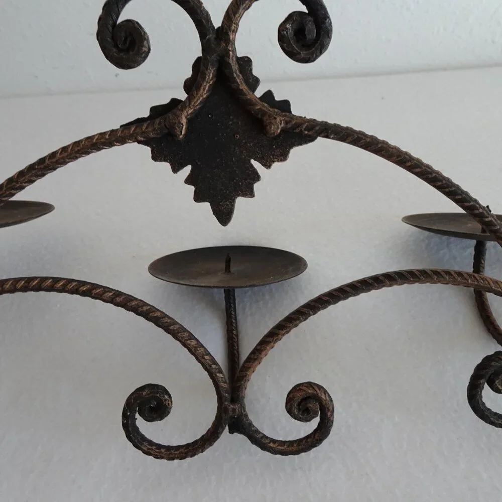 Metal 3-Arm Wall Candle Sconce Vintage Floral Candelabra Wall Mount
